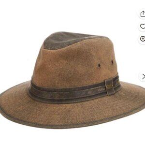 EUC Stetson Long Trail Traveler Hat Weathered Cotton Canvas Safari Brown Sz Med